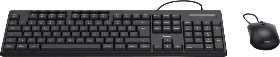 Hama CKM-200 Corded Keyboard and mouse set German, QWERTZ Black