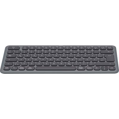 A wireless, compact keyboard with fully populated keys, designed for easy operation and portable use.