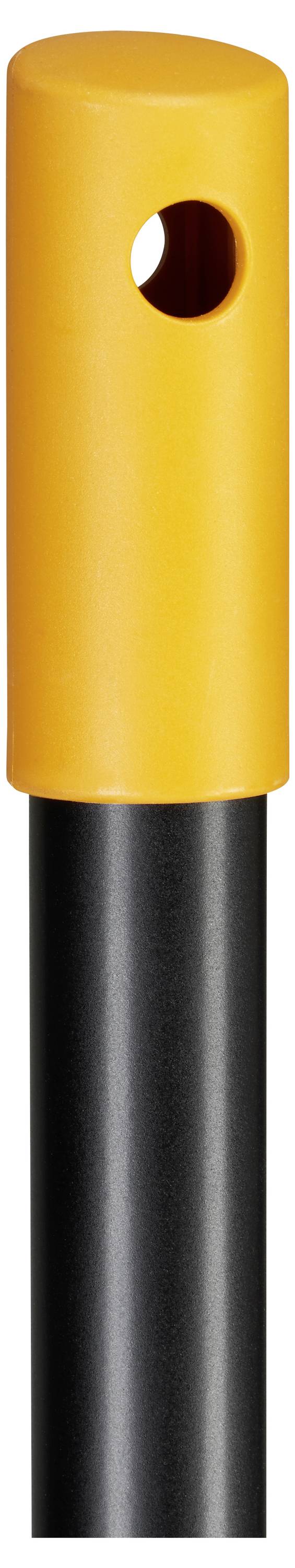 Orange stem cap with a round hole, attached to a black stem.