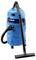 A blue wet and dry vacuum cleaner with a black hose and floor nozzle, mounted on wheels. Brand name visible on top.