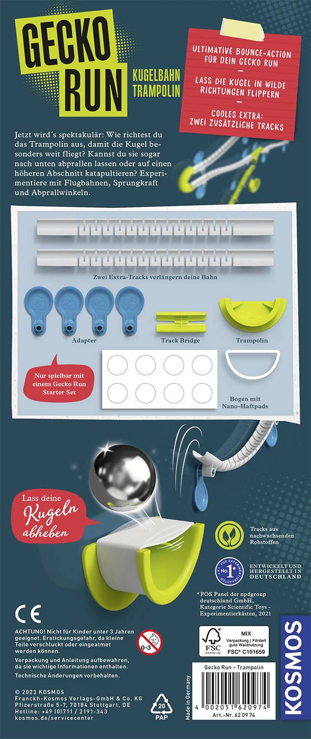 Marble Run Set 'Gecko Run' by Kosmos: Includes trampolines, struts and marbles. Suitable for children aged 8 and above.