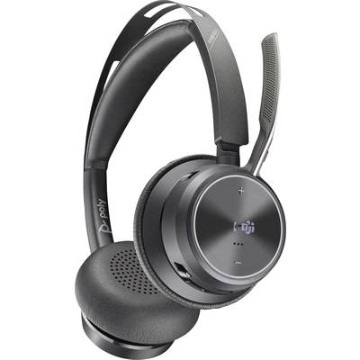 Wireless over-ear headphones with microphone, black design, volume control and cushioned for comfort. Perfect for video conferences.