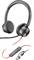 Black USB headset with red cable and built-in microphone. Volume control and control buttons on the cable. Ideal for PC use.