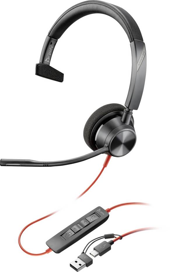 HP Poly Blackwire C3310 On-ear headset Corded (1075100) Mono Black Microphone noise cancelling, Noise cancelling Headset, Volume control, Microphone mute PC