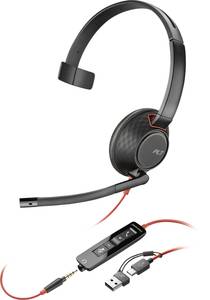 HP Poly Blackwire C5210  On-ear headset Corded (1075100) Mono Black Noise cancelling Headset, Volume control, Microphone mute PC