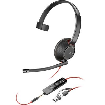 HP Poly Blackwire C5210 PC On-ear headset Corded (1075100) Mono Black Noise cancelling Headset, Volume control, Micropho