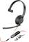 A single-ear headset with microphone and controls on the cable, USB and audio plug, suitable for phone calls and music.