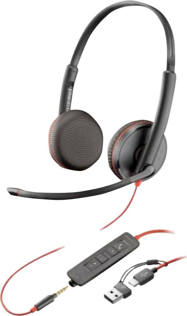 HP Inc. Blackwire C3225 PC Over-ear headset Corded (1075100) Stereo Black Headset, Volume control, Microphone mute