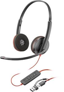 HP Poly Blackwire C3220  Over-ear headset Corded (1075100) Stereo Black  Headset, Volume control, Microphone mute PC