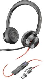 HP Poly Blackwire C8225-M  On-ear headset Corded (1075100) Stereo Black Noise cancelling Headset, Volume control, Microphone mute