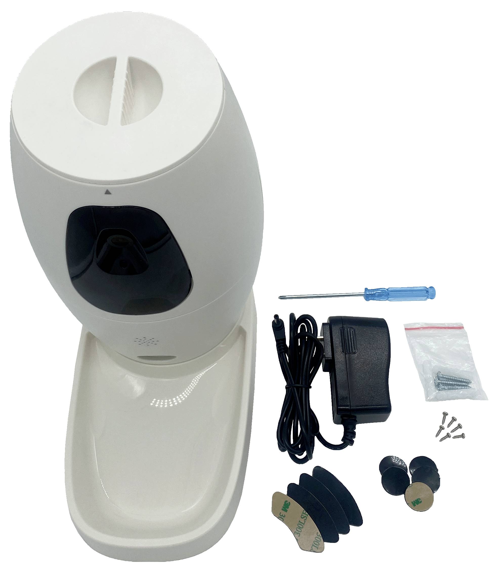 Automatic Pet Feeder with Mains Cable, Screws, Screwdriver and Rubber Components. Suitable for Feeding Pets.