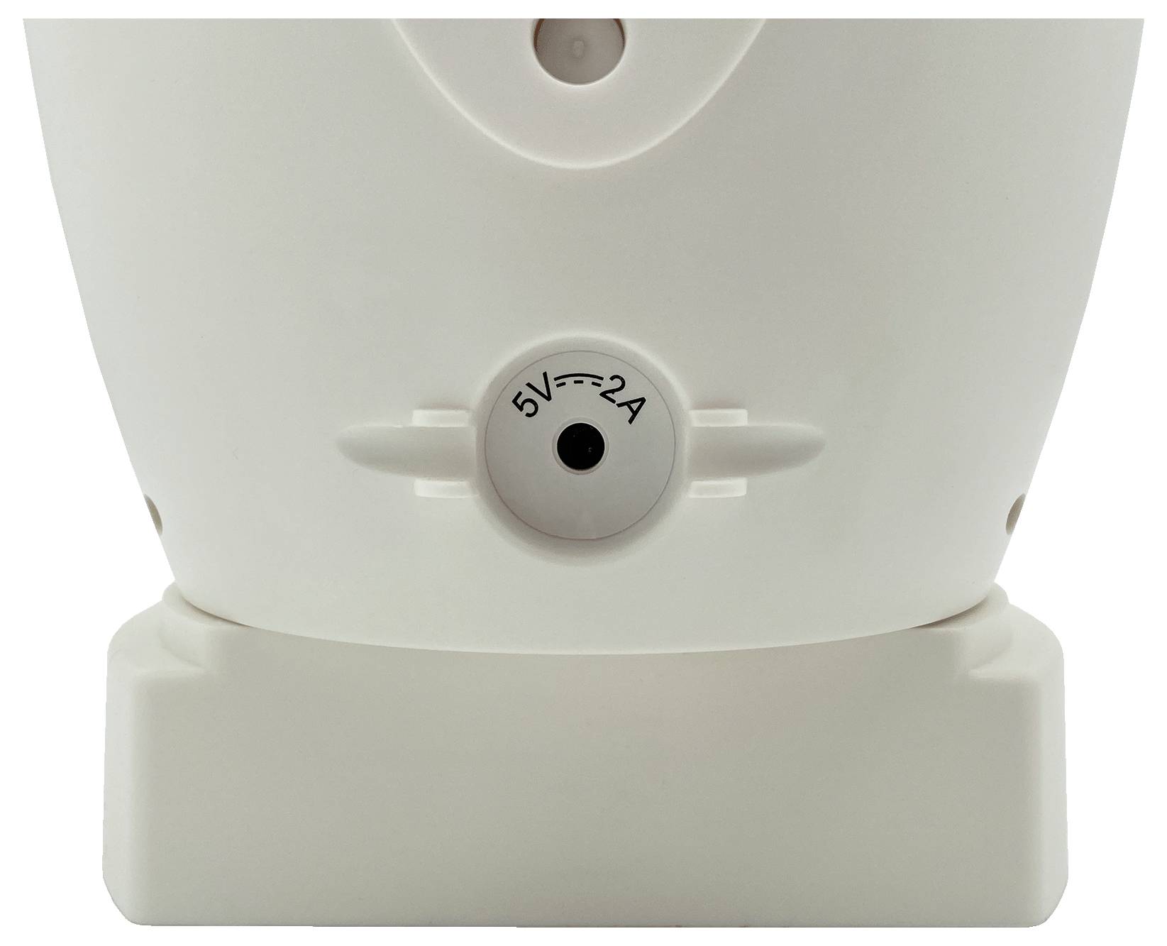 'Close-up of a white electronic device with a visible 5V-2A socket.'