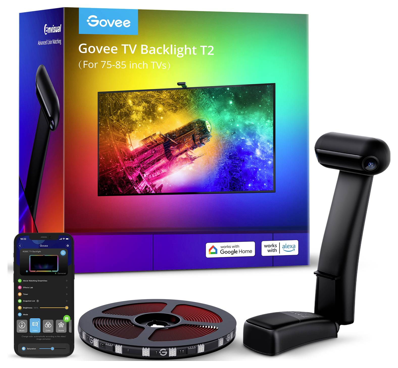 Govee Envisual TV Backlight T2 with Dual Cameras 55 - 65 H605C311 LED strip light set 12 V, 100 V, 240 V RGB 1 Set