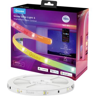 Govee LED Light Strip, segmented colour control via Wi-Fi, 10m length. Compatible with Matter, Alexa and Google Home.