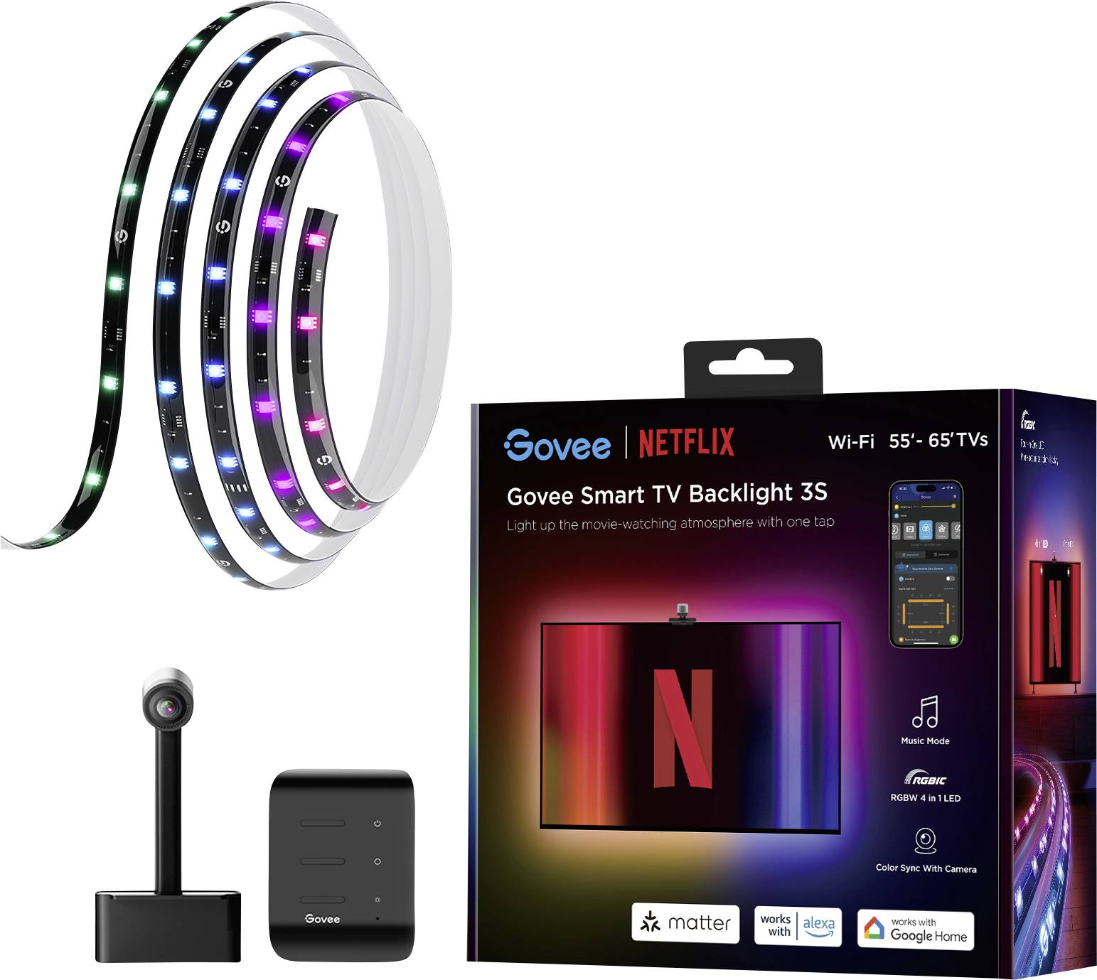 Govee Netflix Envisual TV Backlight 55~65 inch H6098CD1 LED tape light 100 V, 240 V, 12 V RGB 1 Set