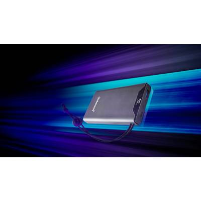 Portable, rectangular device with a digital display reading '36'. Background shows dynamic, blue light streaks.