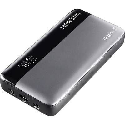 External power bank by Intenso with a power output of 140W, black and silver design, multiple USB ports visible.