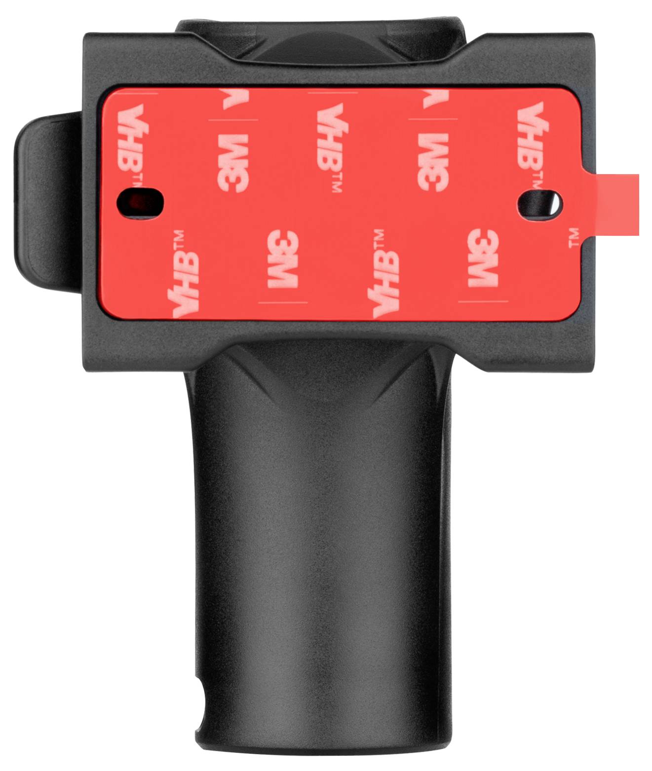 A black handle with a flat, rectangular red surface on top, displaying the 3M logo, likely a mounting component.