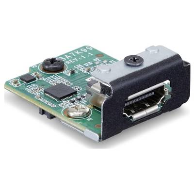An electronic circuit board with an HDMI port and various integrated circuits, mounting screw visible.