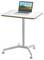 'Height-adjustable desk with a laptop on it, displaying a nature image on the screen. Desk has castors for easy mobility.'