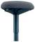 'Height-adjustable stool with a round, padded seat in grey on a blue frame.'
