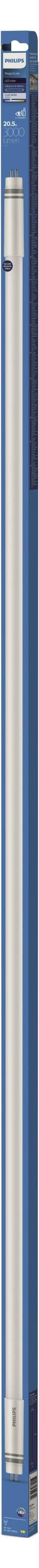 Long, blue torch, standing vertically.<br><br>Note: In British English, "torch" is typically used instead of "flashlight", and the translation maintains the original description's structure and meaning.