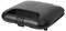 Black sandwich toaster with closed lid, red and green indicator lights on the top, suitable for preparing sandwiches.