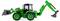 Green excavator loader with front loader and rear excavator against a white background. The excavator is shown in a side profile.