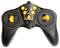 Black RC controller with yellow joysticks and buttons, suitable for remote-controlled aircraft or vehicles, top-down view.