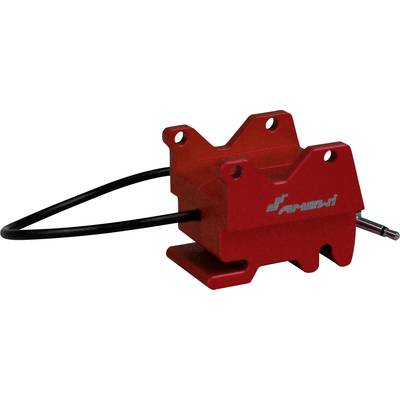 Red motor component with cable, square-shaped and with mounting points.