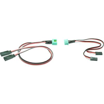 Two JST connectors with red, black, and green cables are shown. They are suitable for connecting electronic components.