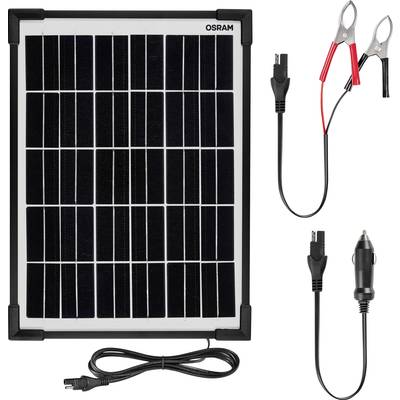 A solar panel with cables and clips from Osram for power supply and battery charging.