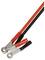 Two colour-coded cables, one red and one black, with metal eyelets at the ends, suitable for connecting batteries.