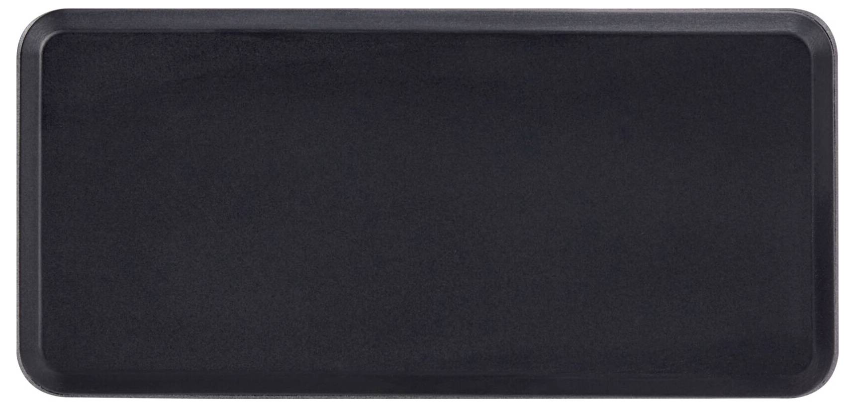 A rectangular, black tray with rounded corners.