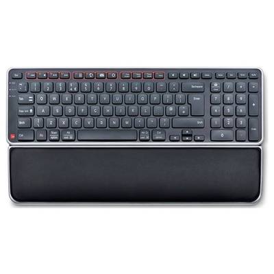 Black computer keyboard with numeric keypad and wrist rest; illuminated function keys at the top.