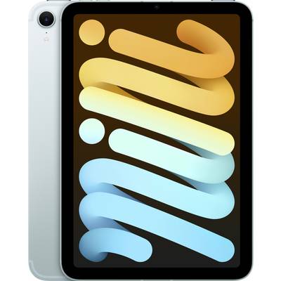 Tablet with a curved display, showing a colourful, sweeping gradient stripe from yellow to blue. Simplistic modern design.