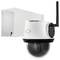 Surveillance camera with a rotatable housing and antenna, mounted on a white bracket.