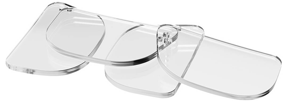Three overlapping, clear plastic lenses in a row, illustrating the principle of optical distortion.