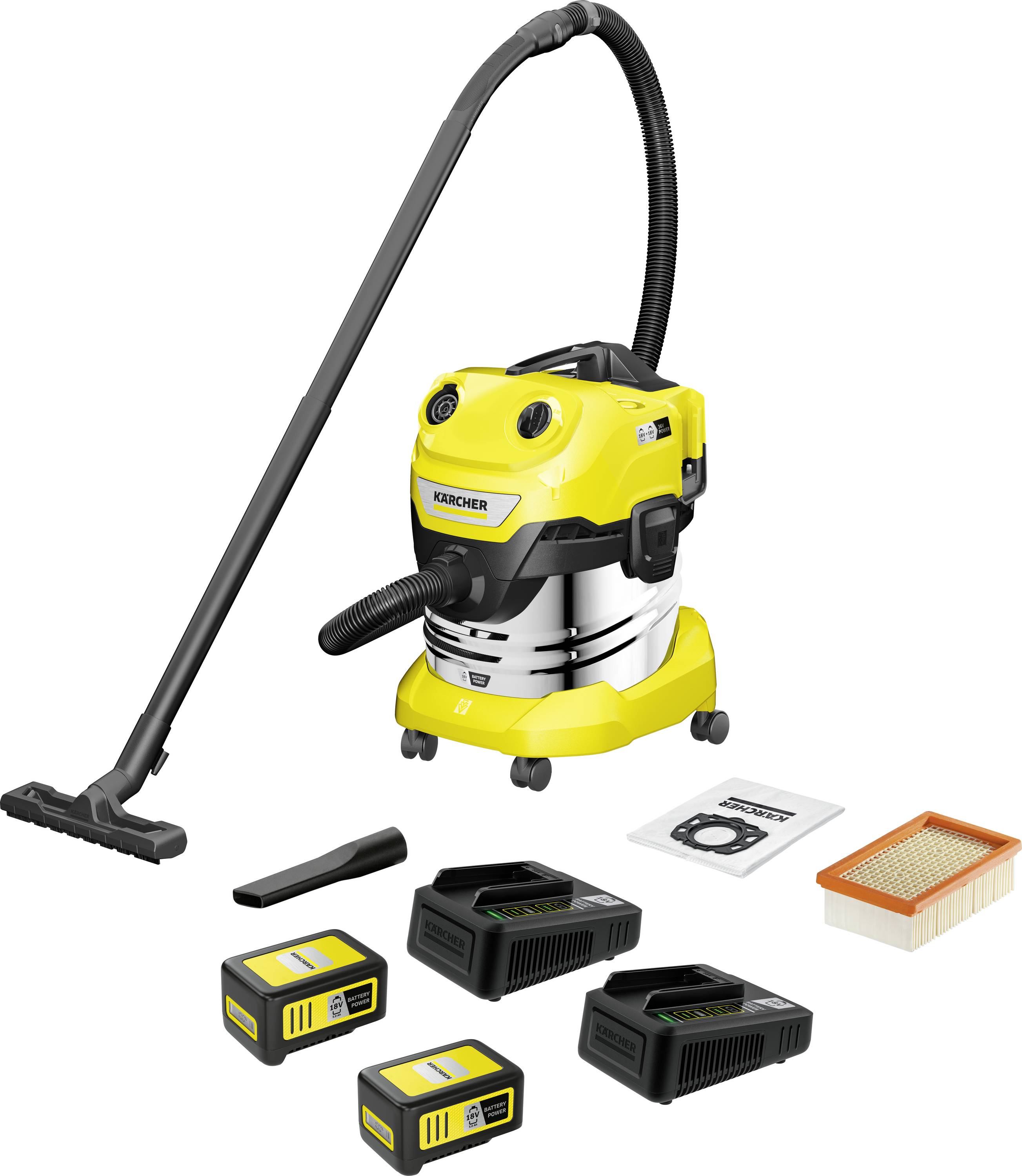 Kaercher Home & Garden WD 4-18 S Dual Battery Set V-20/22 1.628-626.0 Cordless wet/dry vacuum cleaner 380 W 20 l Incl. 2x battery, Incl. charger, Cordless