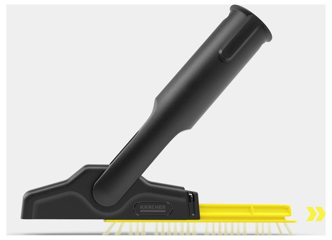 A black and yellow vacuum cleaner attachment with a brush.