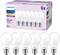 Six Philips LED light bulbs with E27 screw cap, 60W equivalent, warm white, 806 lumens. Packaging in the background shows product details.
