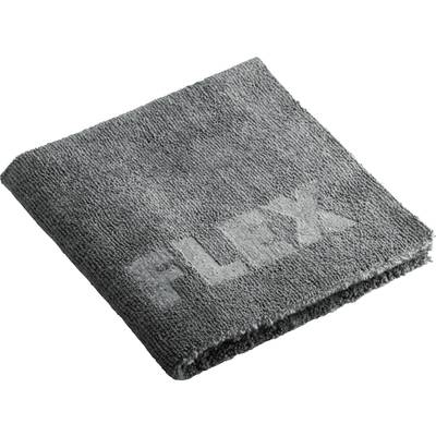 Grey towel with an embroidered 'FLEX' logo, folded and lying flat.