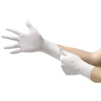 'Close-up of hands putting on white disposable gloves, showing preparation for hygiene measures or medical work.'