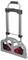 Foldable hand trolley with two red wheels and a black handle, perfect for transporting heavy loads.