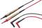 Two red and black electrical test probes with cables used for measuring electrical currents.