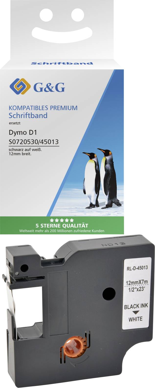 G&G D1 Labelling tape Tape colour: White Font colour: Black 12 mm 7 m