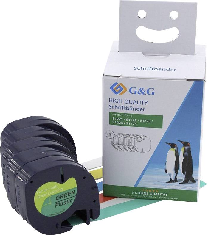 G&G LT Labelling tape 5-piece set Tape colour: White, Yellow, Red, Blue, Green Font colour: Black 12 mm 4 m
