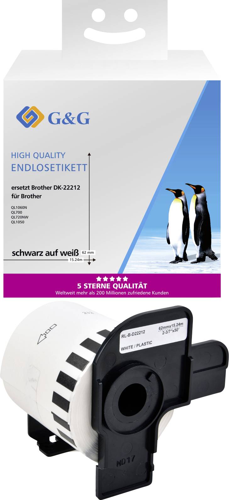 G&G Labels (roll) 62 mm x 15.24 m Direct thermal transfer paper White 1 pc(s) Permanent adhesive ET-B-G-22212 Address labels