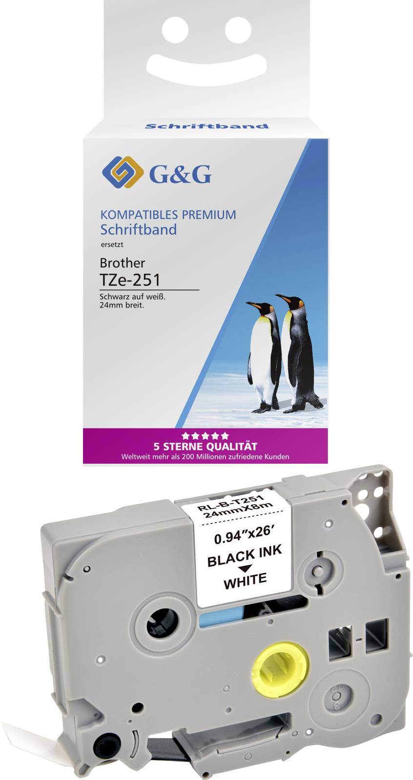 G&G Labelling tape Tape colour: White Font colour: Black 24 mm 8 m