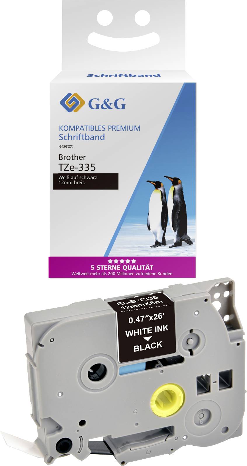 G&G Labelling tape Tape colour: Black Font colour: White 12 mm 8 m